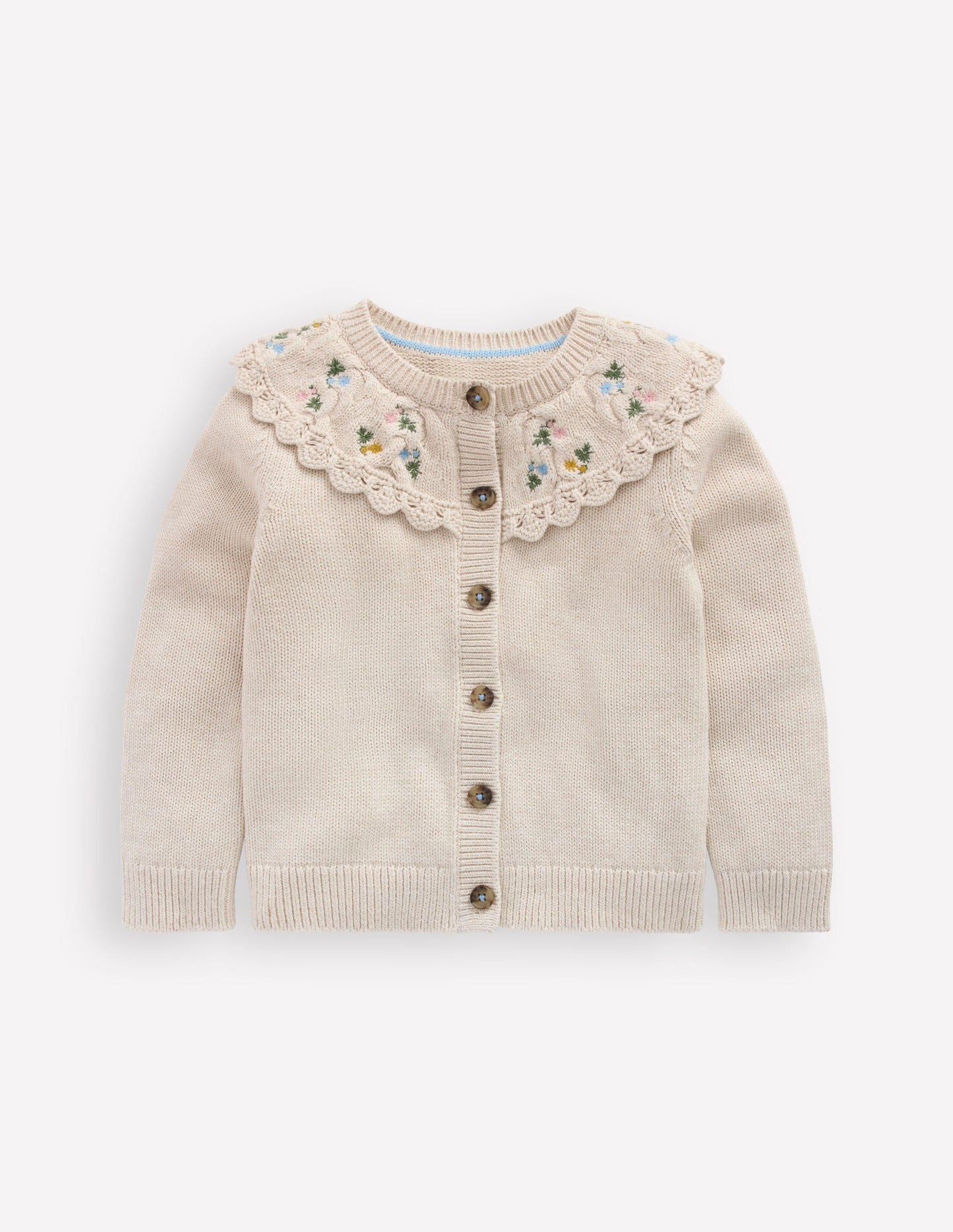 Embroidered Yoke Cardigan-Oatmeal Marl