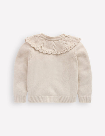 Embroidered Yoke Cardigan-Oatmeal Marl-2