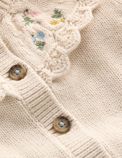 Embroidered Yoke Cardigan-Oatmeal Marl-3