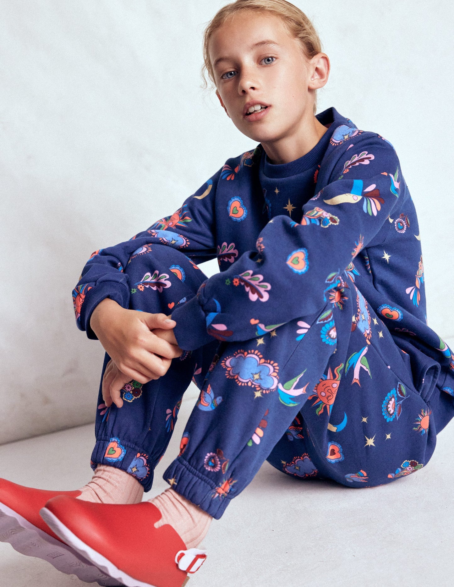 Printed Cosy Joggers-College Navy Celestial