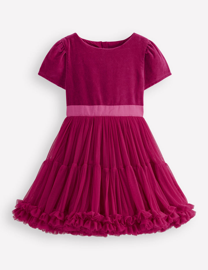 Velour Tulle Occasion Dress-Cherry Jam