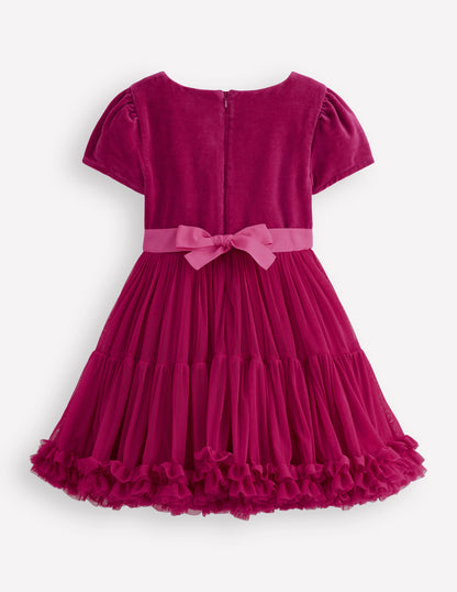Velour Tulle Occasion Dress-Cherry Jam-2
