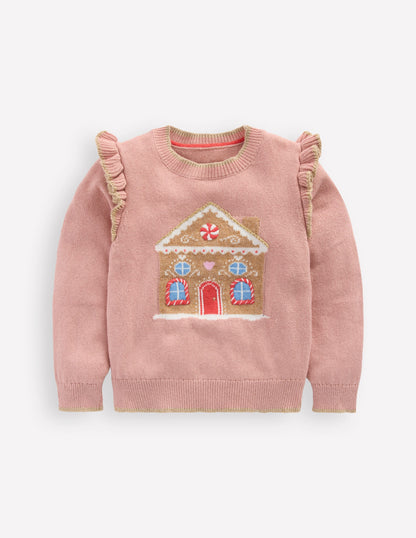Fun Frill Logo Jumper-Vintage Pink Gingerbread House-1