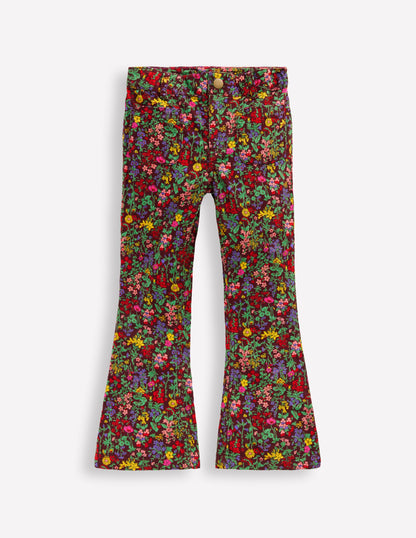 Printed Kick Flare Trousers-Chestnut Flower Meadow-1