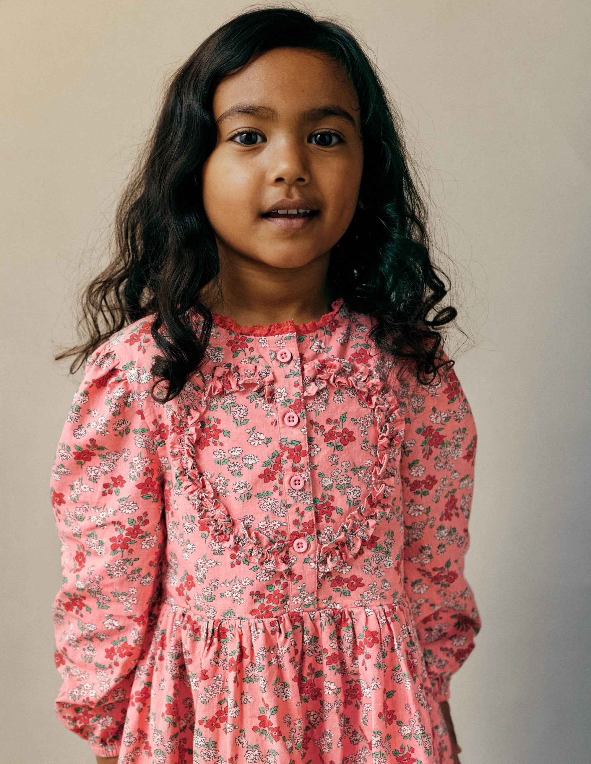 Pretty Interest Shirt Dress-Salmon Pink Meadow Floral - Image 1