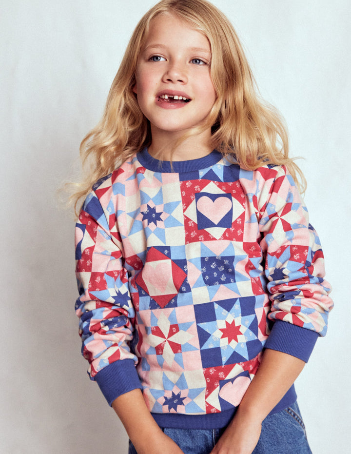 Printed Sweatshirt-Alaskan Blue Patchwork