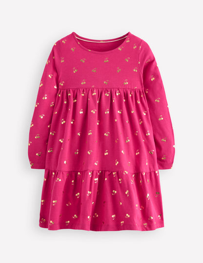 Ariel Long Sleeve Twirly Dress-Cherry Jam Foil Cherries-3