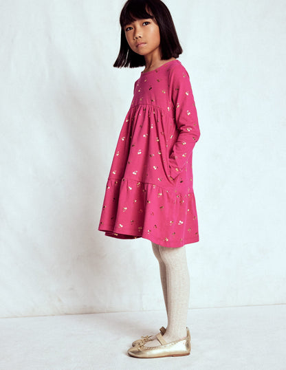 Ariel Long Sleeve Twirly Dress-Cherry Jam Foil Cherries-1