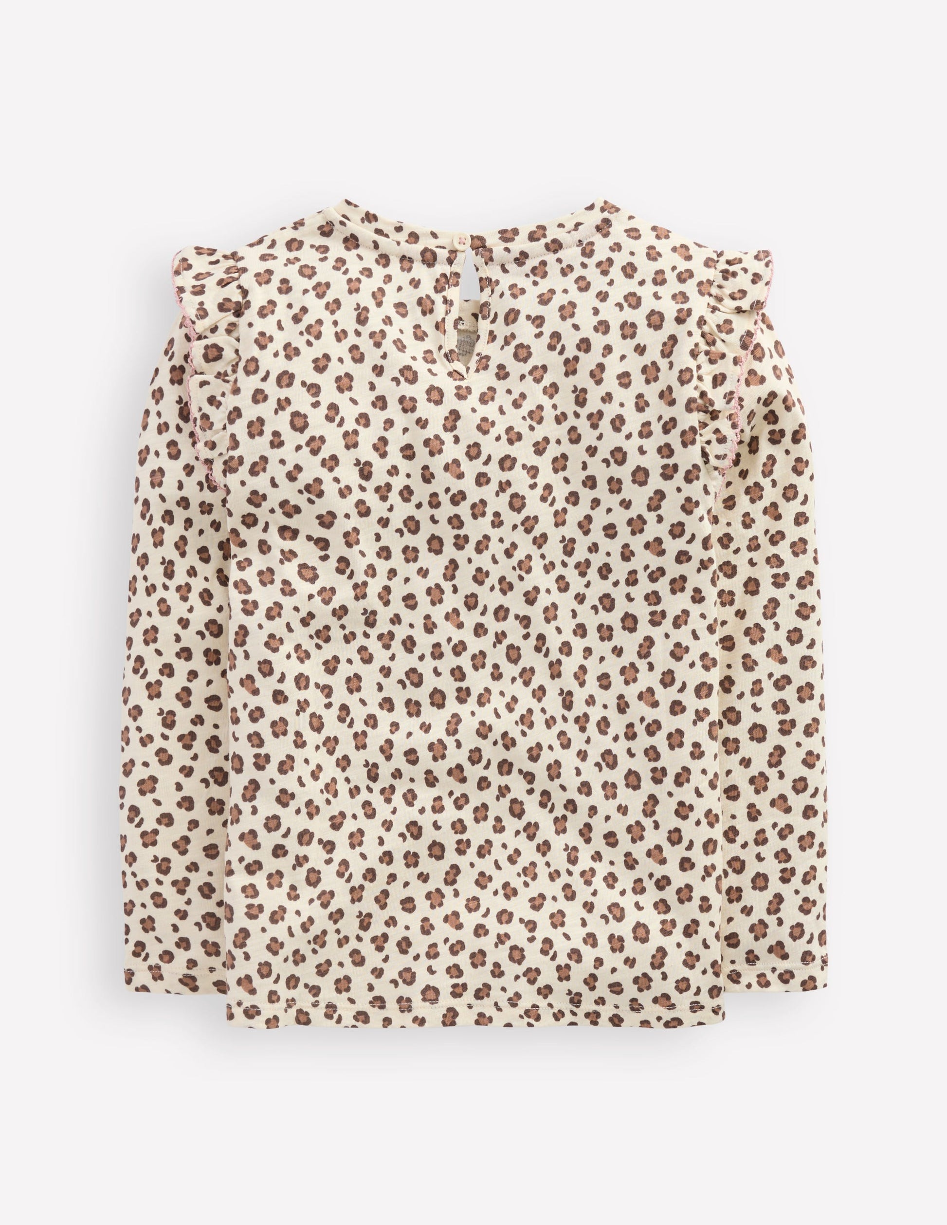 Frill Sleeve Slub Top-Vanilla White Leopard-2