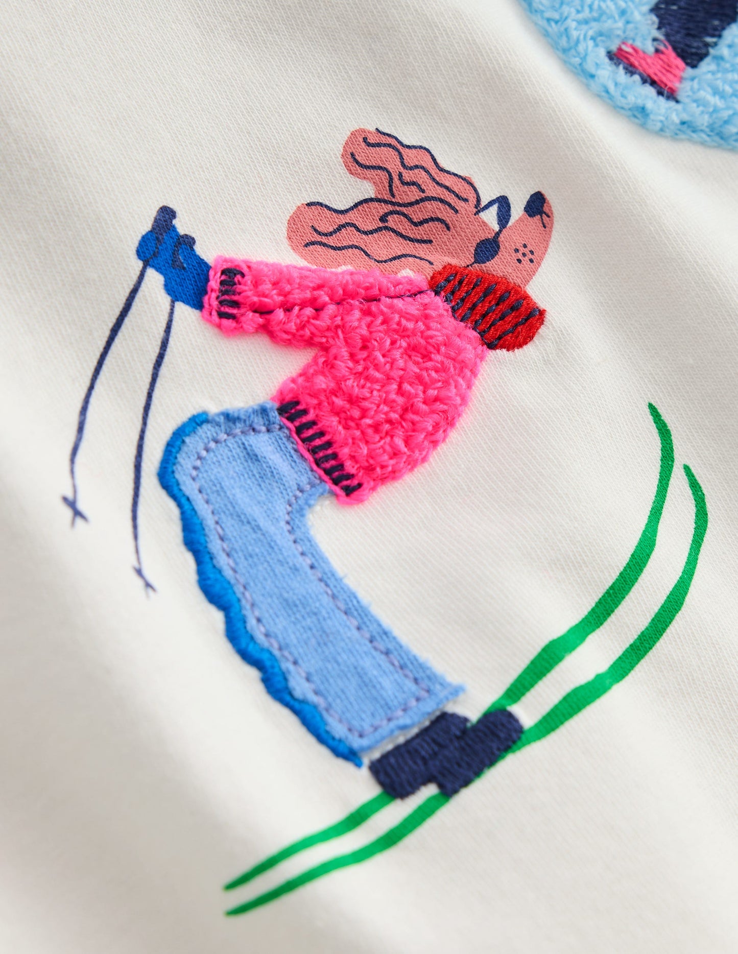 Long Sleeve Bouclé T-shirt-Soft Ivory Skiers