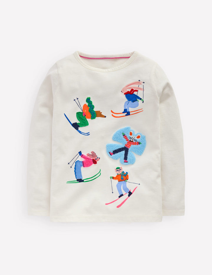 Long Sleeve Bouclé T-shirt-Soft Ivory Skiers