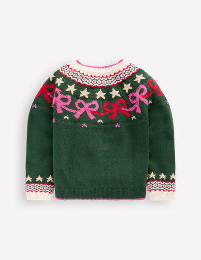 Edie Fair Isle Cardigan-Emerald Night Bows-3
