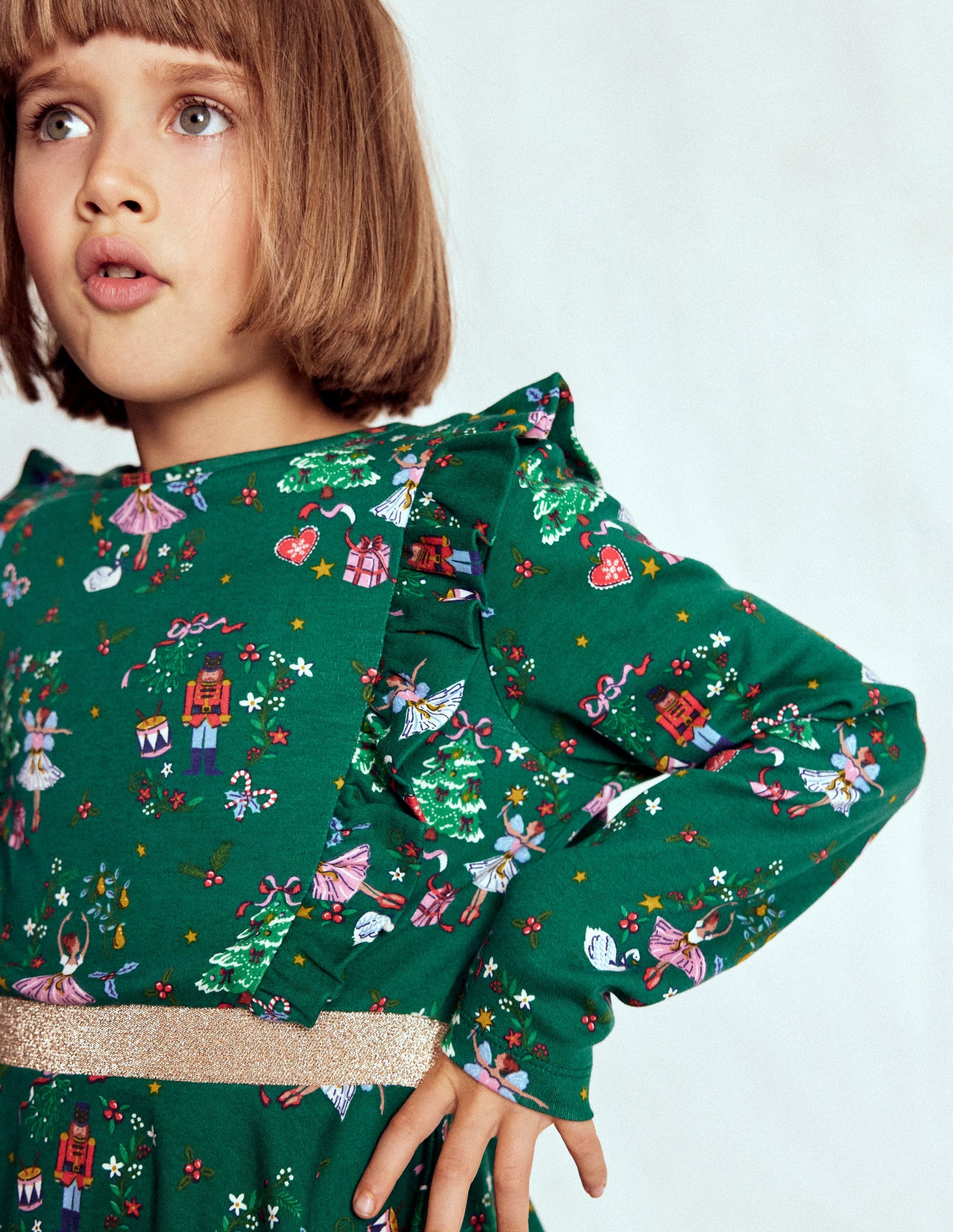 Cora Twirly Jersey Dress-Jewel Green Nutcracker-2