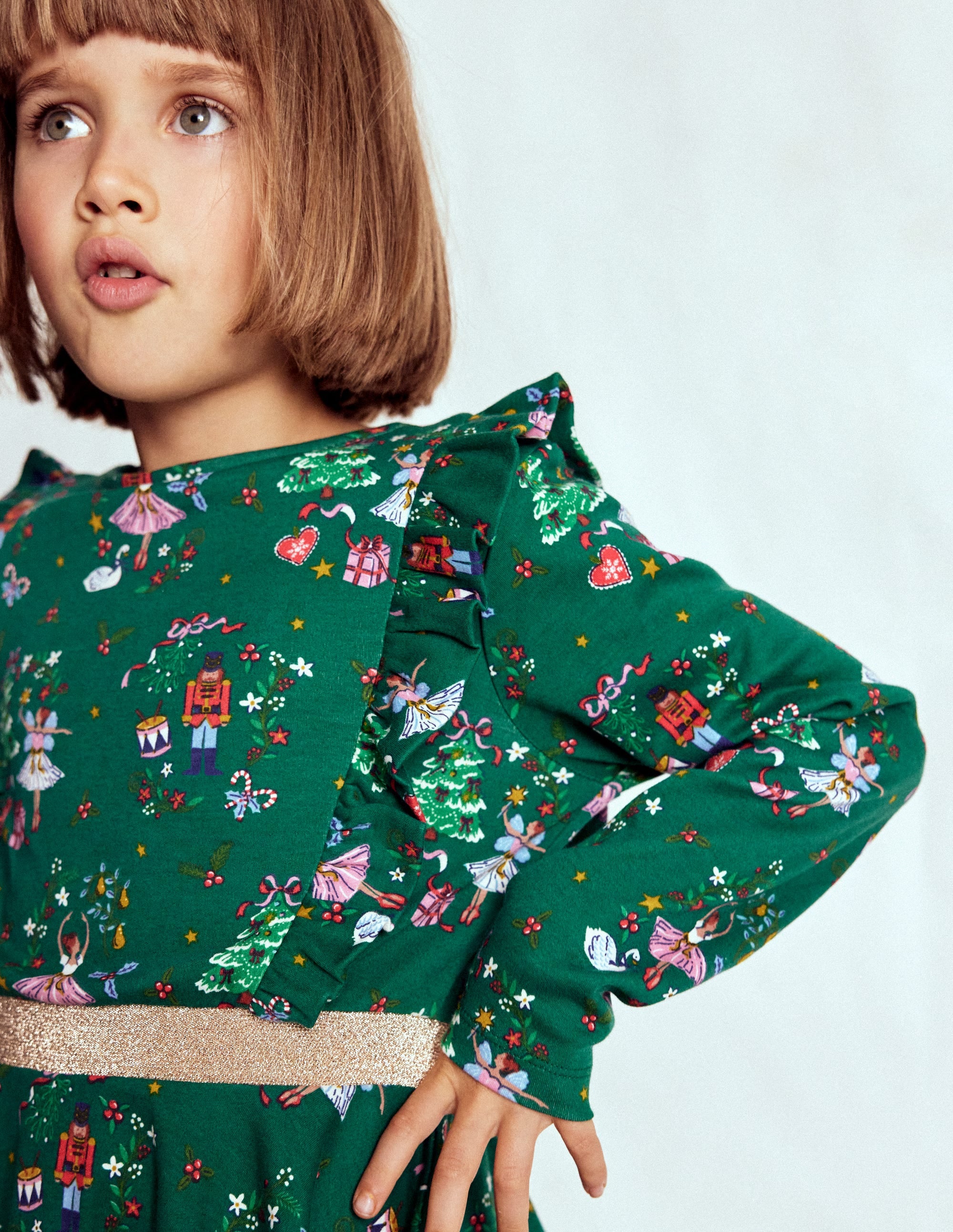 Cora Twirly Jersey Dress-Jewel Green Nutcracker - Image 2