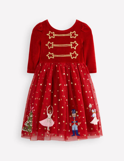 Velour Tulle Appliqué Dress-Carmine Red Nutcracker-1