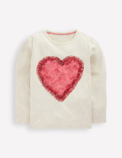 Puff Sleeve Appliqué  T-shirt-Ruffle Heart-3