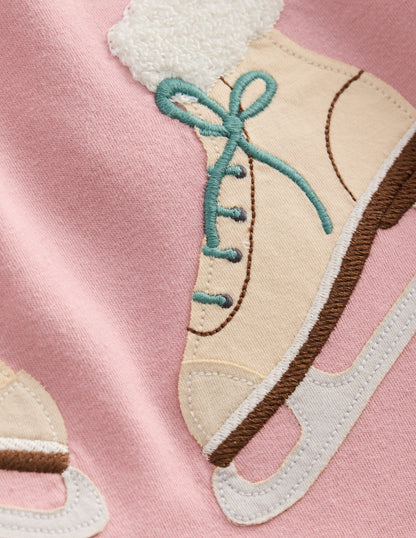 Puff Sleeve Appliqué  T-shirt-Vintage Pink Skates-3