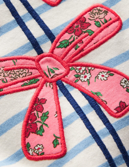 Puff Sleeve Appliqué  T-shirt-Soft Ivory/Glacier Blue-5