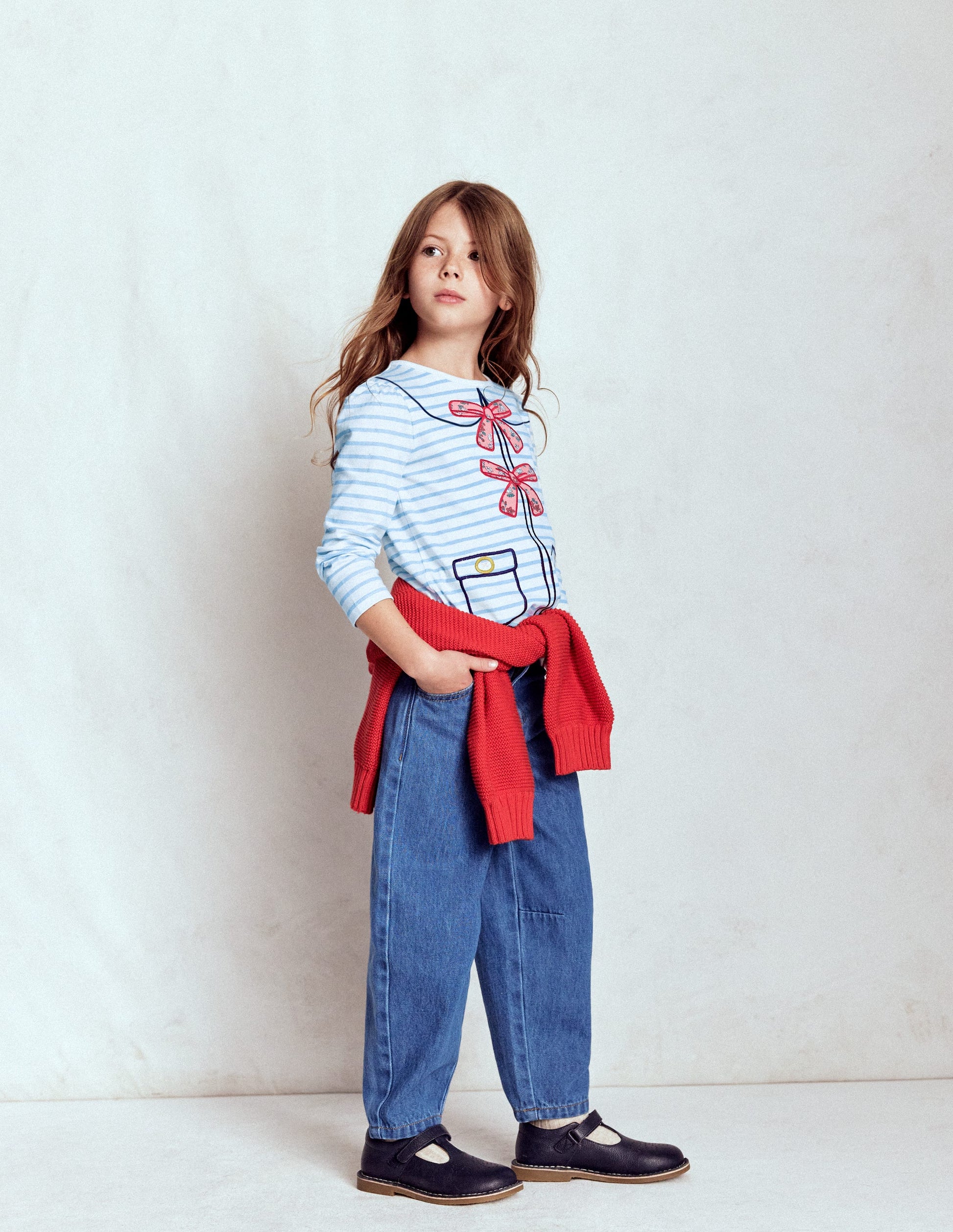 Puff Sleeve Appliqué  T-shirt-Soft Ivory/Glacier Blue-2