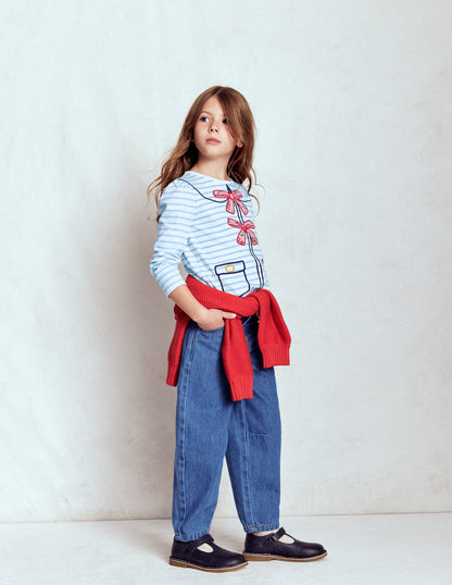 Puff Sleeve Appliqué  T-shirt-Soft Ivory/Glacier Blue-2