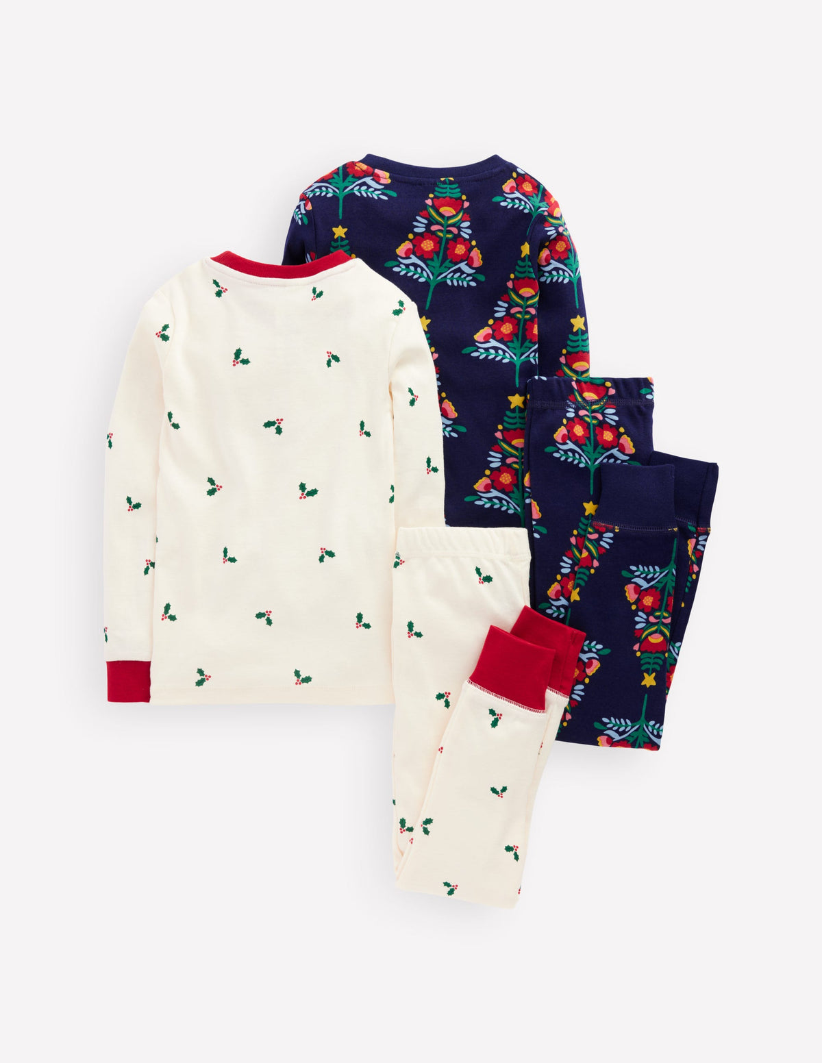 Pyjamas College Twin Pack Snug Pyjamas - College Navy Christmas Trees | Boden UK