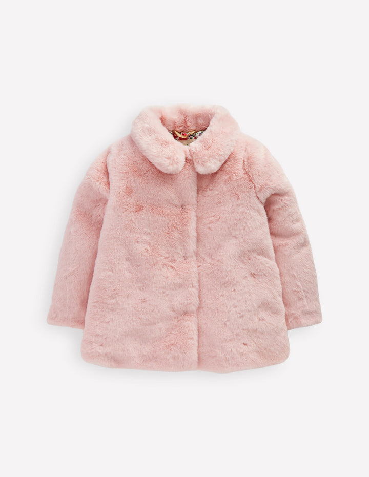 Faux Fur Collared Coat-Pink