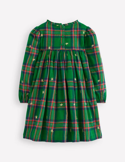 Ruffle Neck Woven Dress-Star Check-2