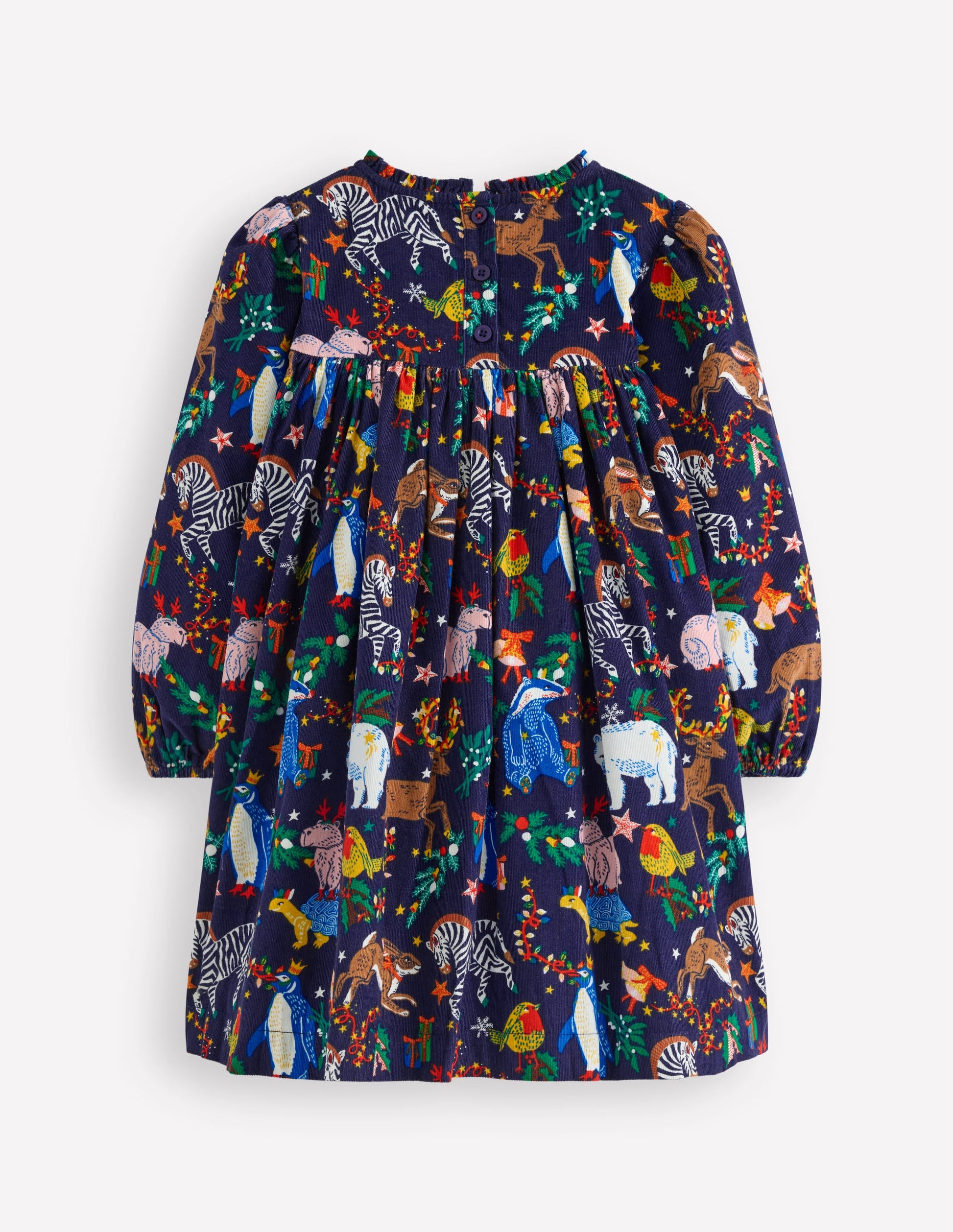 Ruffle Neck Woven Dress-College Navy Christmas Party-3