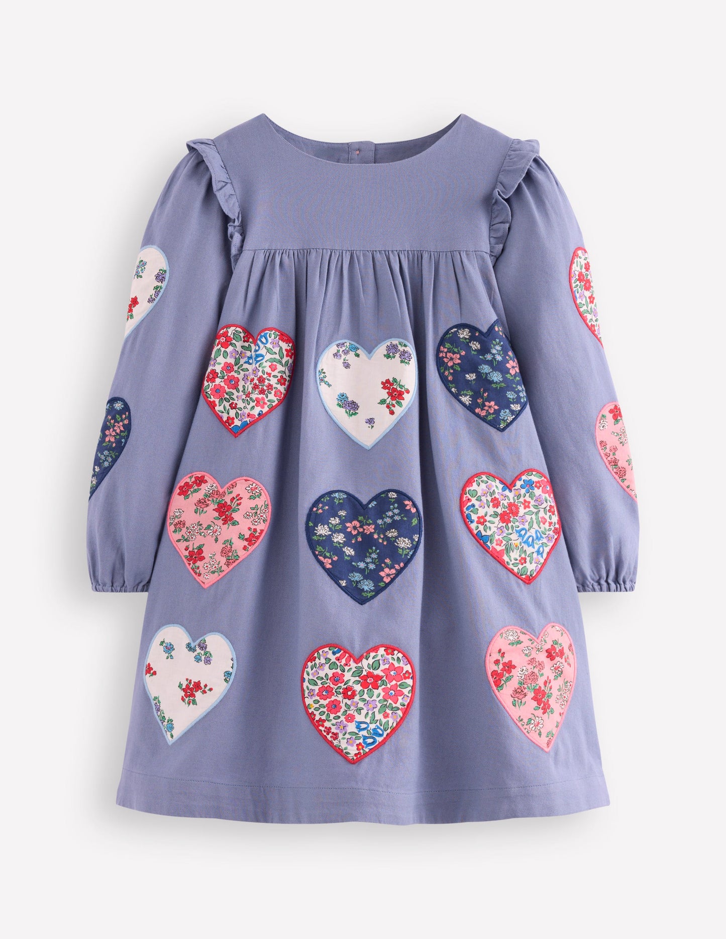 Heart Appliqué  Dress-Dusty Blue Hearts