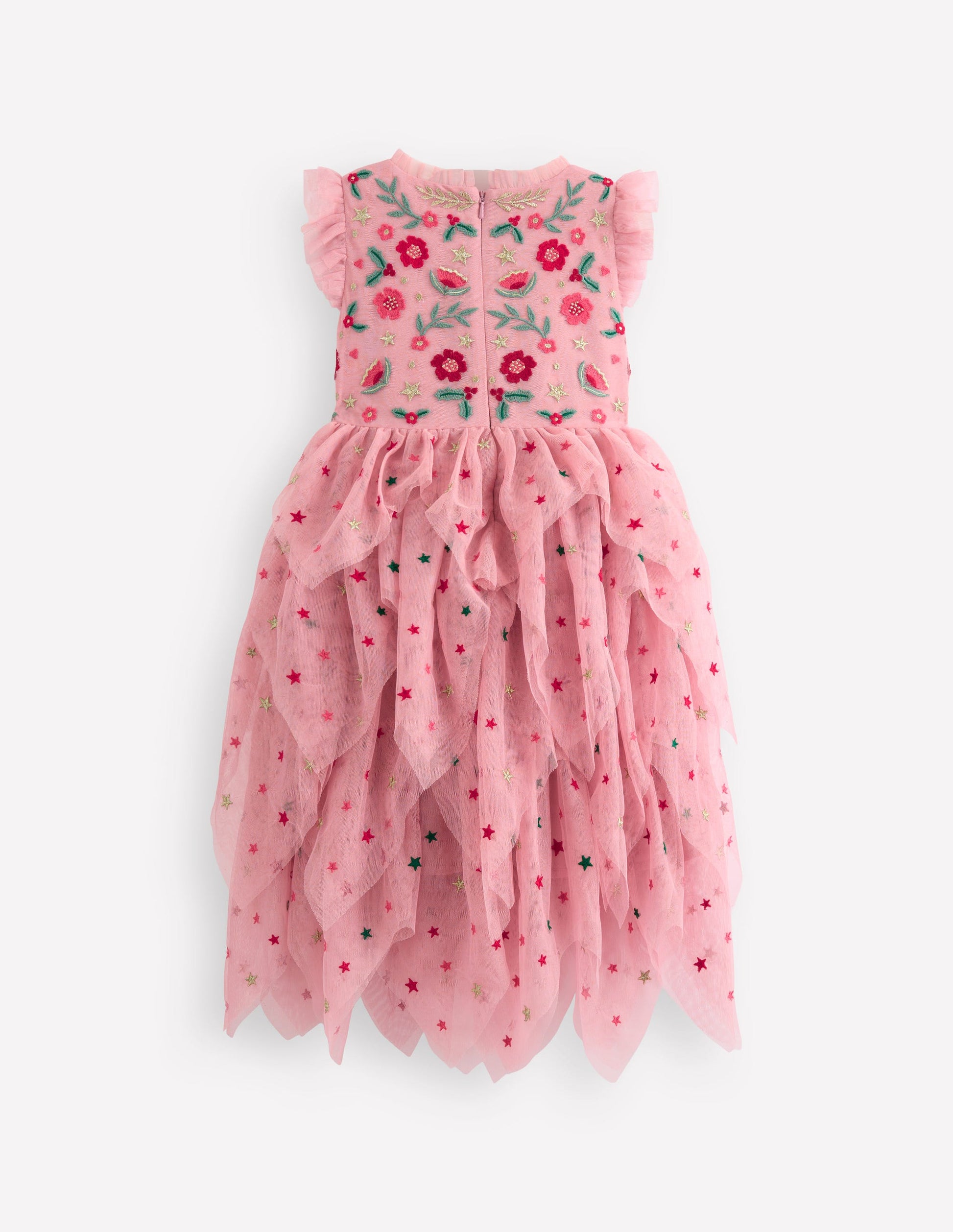 Tiered Tulle Party Dress-Vintage Pink Embroidery-2