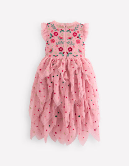 Tiered Tulle Party Dress-Vintage Pink Embroidery-2