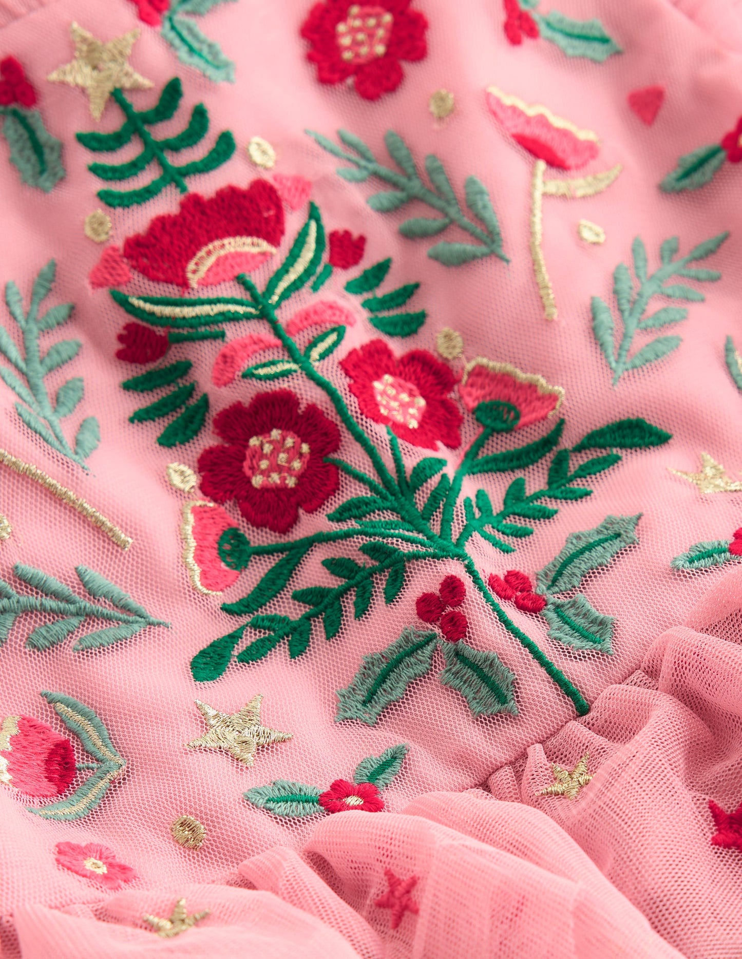 Tiered Tulle Party Dress-Vintage Pink Embroidery