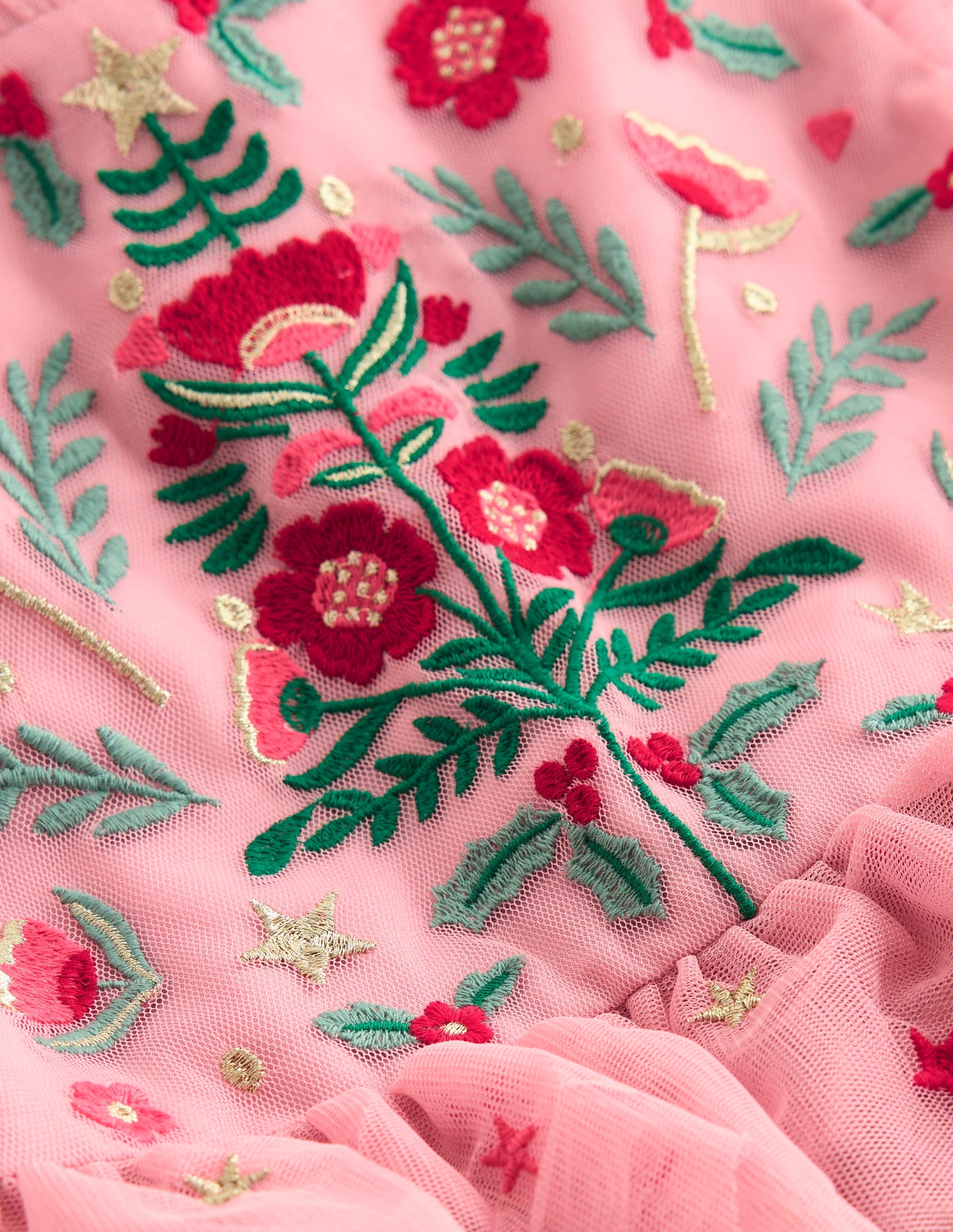 Tiered Tulle Party Dress-Vintage Pink Embroidery - Image 3