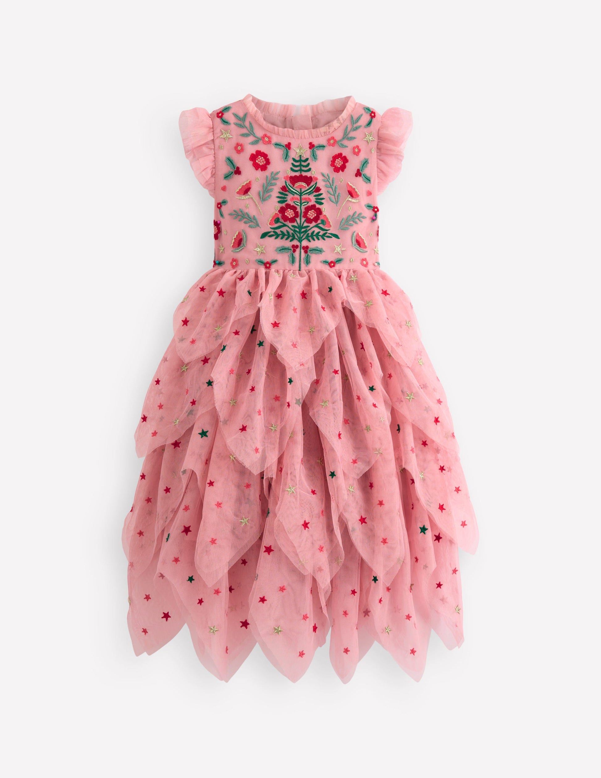 Tiered Tulle Party Dress-Vintage Pink Embroidery-1