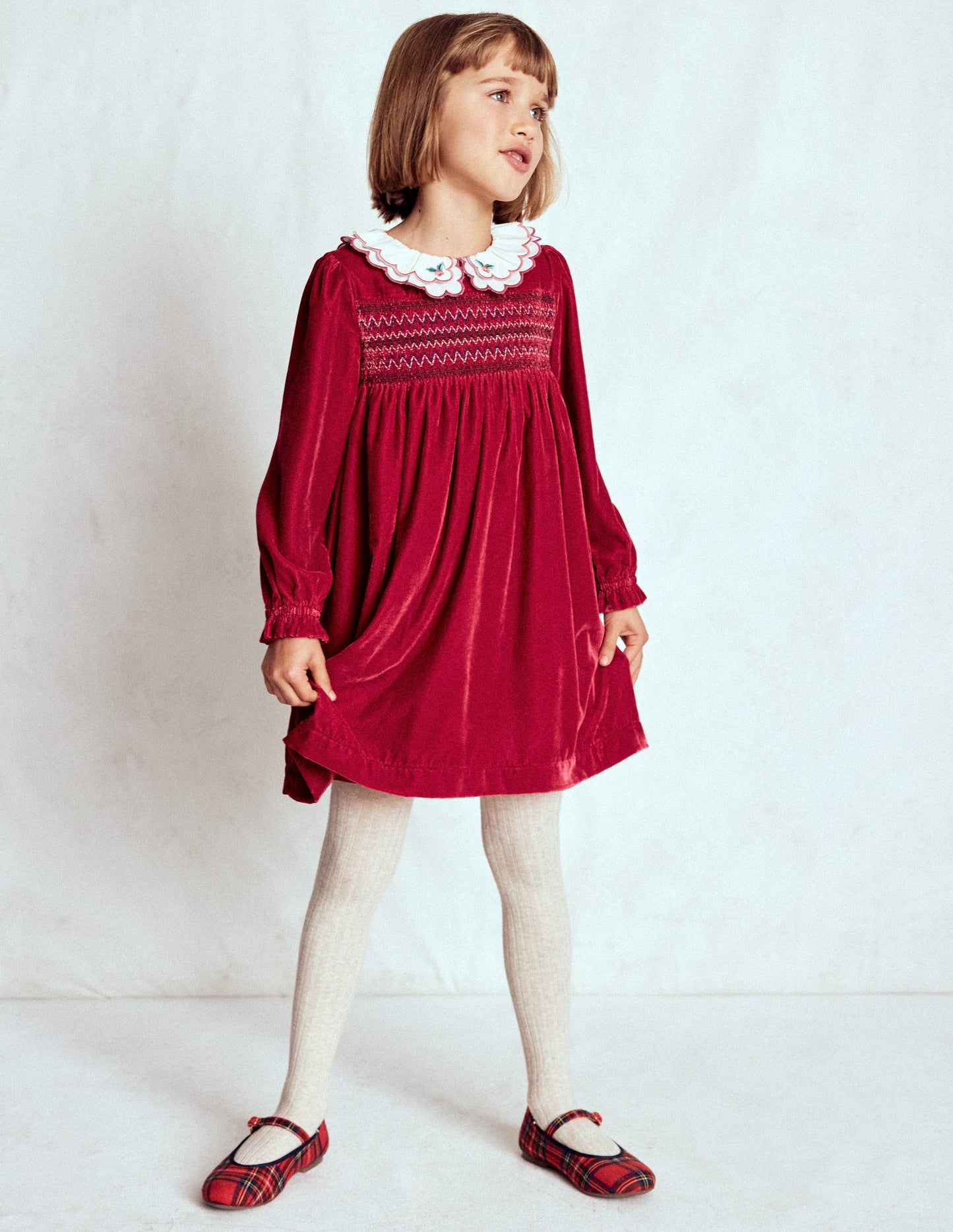 Cosy Collar Detail Smock Dress-Carmine Red