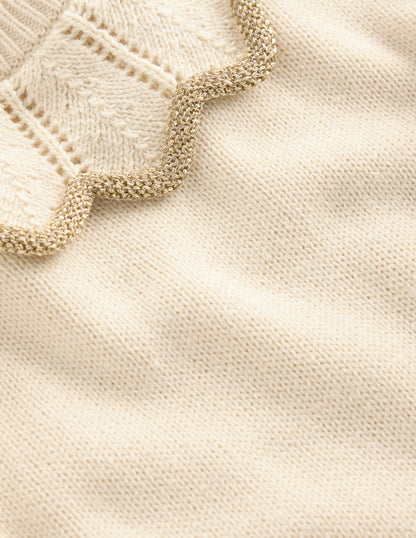 Pretty Collared Knitted Dress-Soft Ivory-3