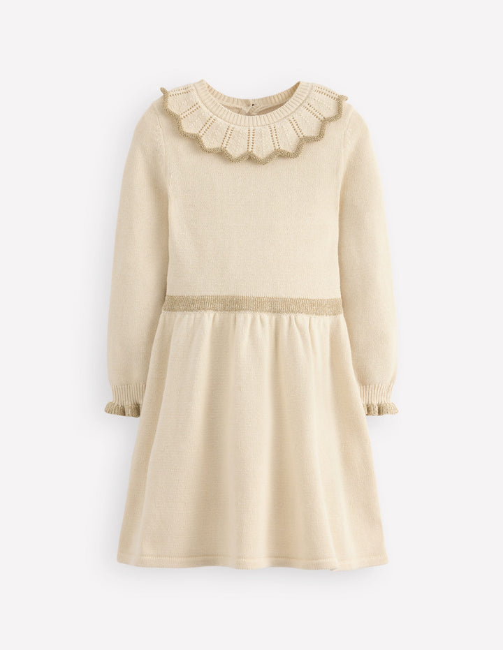 Pretty Collared Knitted Dress-Soft Ivory