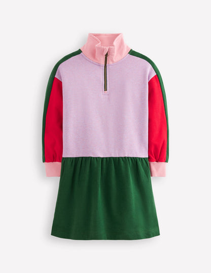 Half Zip Sweat Dress-Colour Block Marl-2