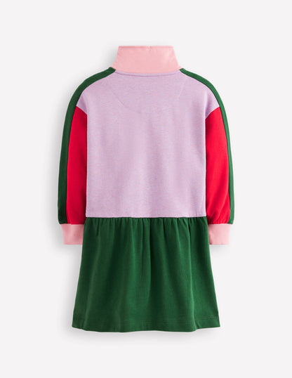 Half Zip Sweat Dress-Colour Block Marl-3
