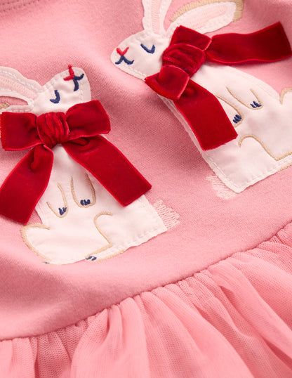 Appliqué Tulle Dress-Bubblegum Pink Bunnies-5