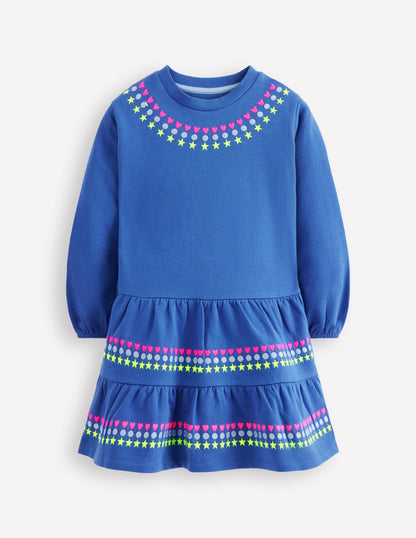 Drop Waist Sweatshirt Dress-Bluejay Embroidery-3