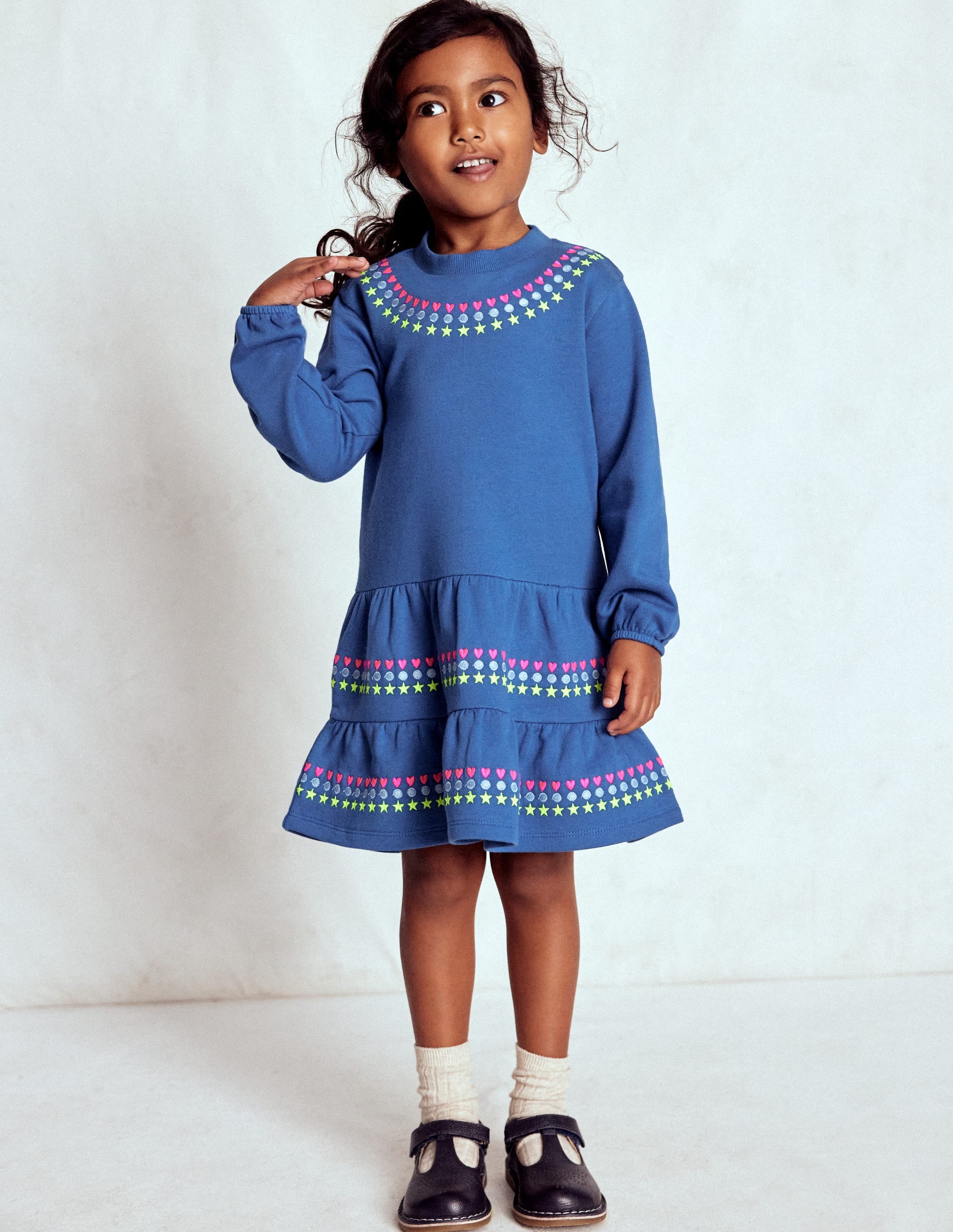 Drop Waist Sweatshirt Dress-Bluejay Embroidery - Image 1