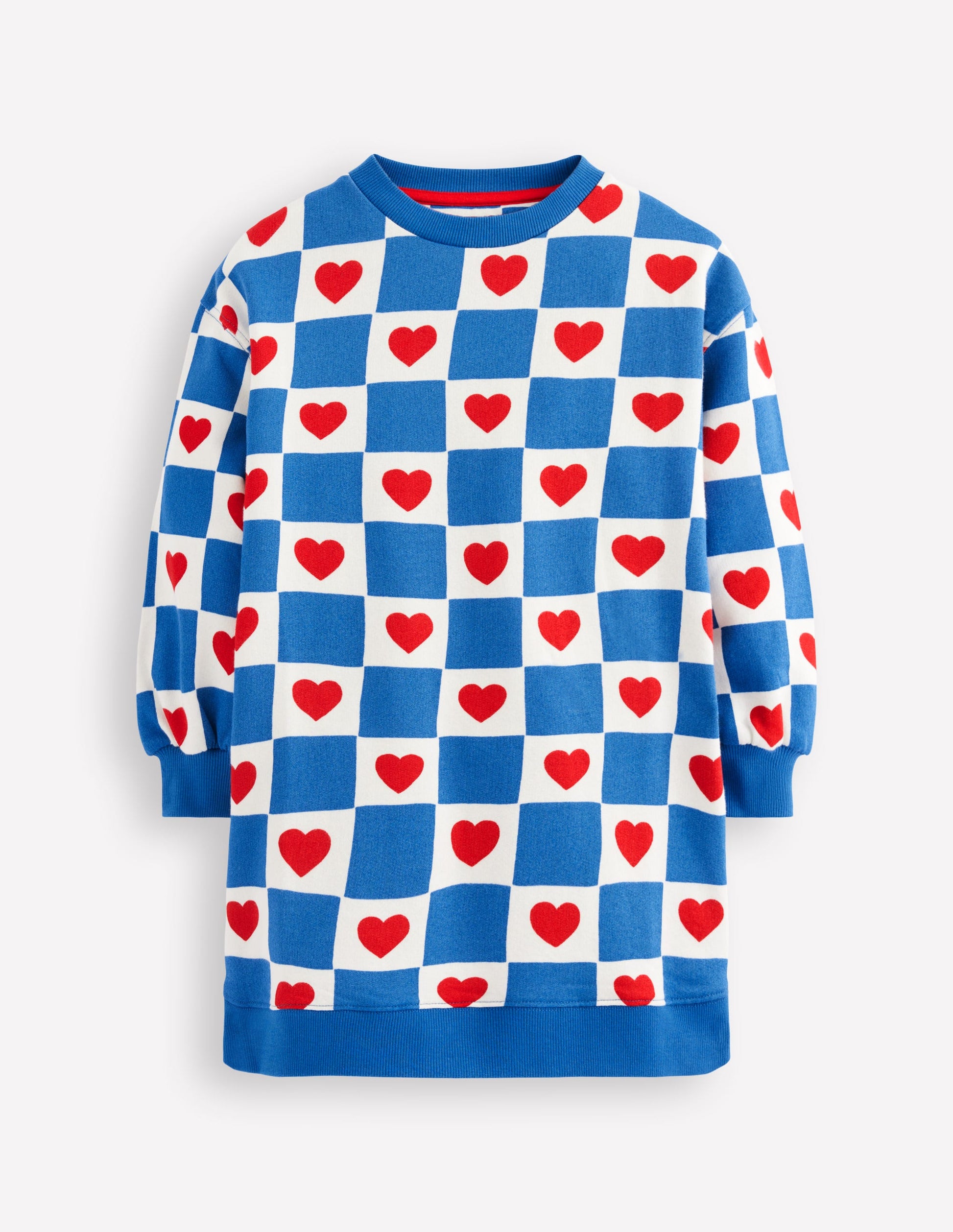 Relaxed Sweatshirt Dress-Blue Heart Stamp-3