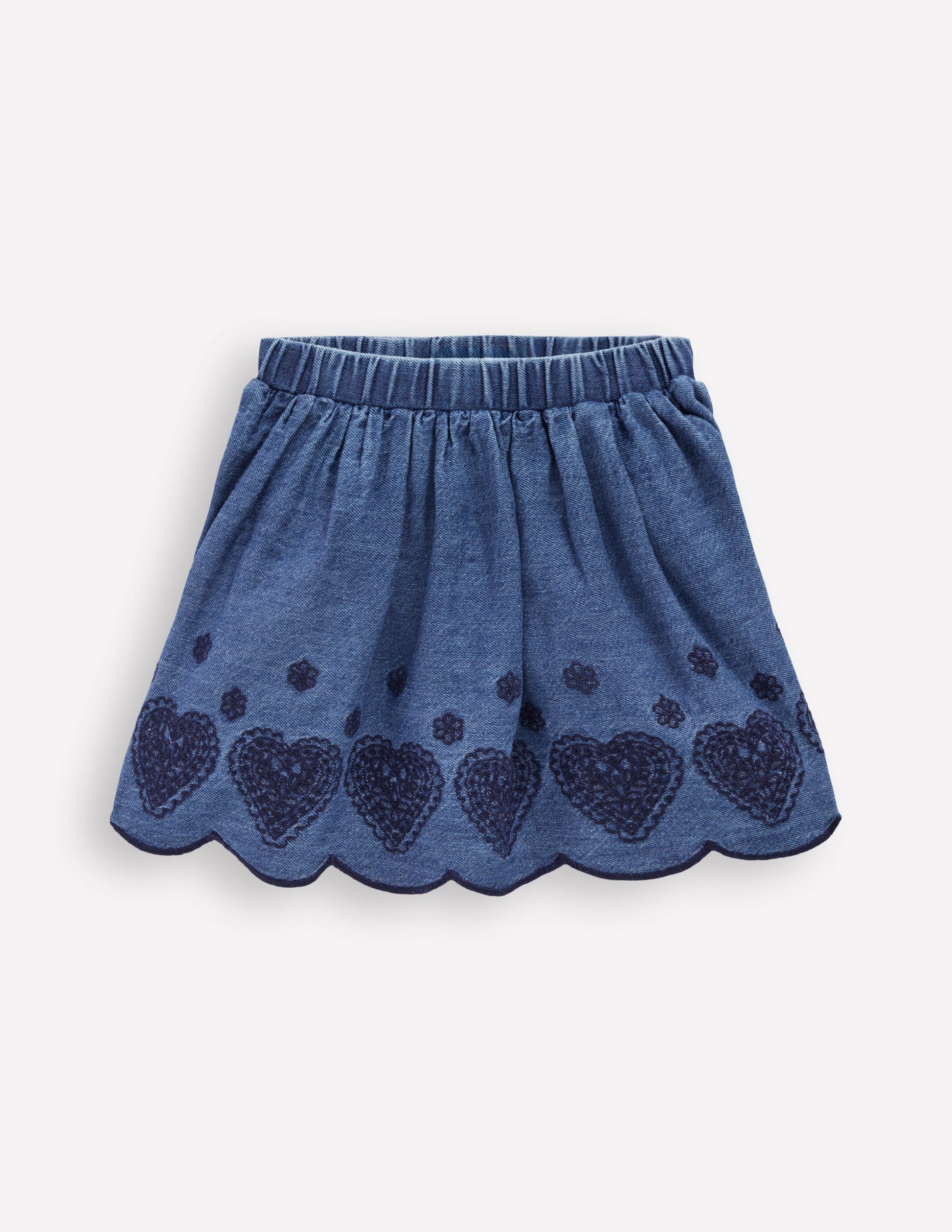 Embroidered Pull-on Skirt-Chambray-3
