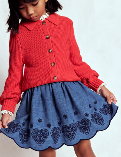 Embroidered Pull-on Skirt-Chambray-1