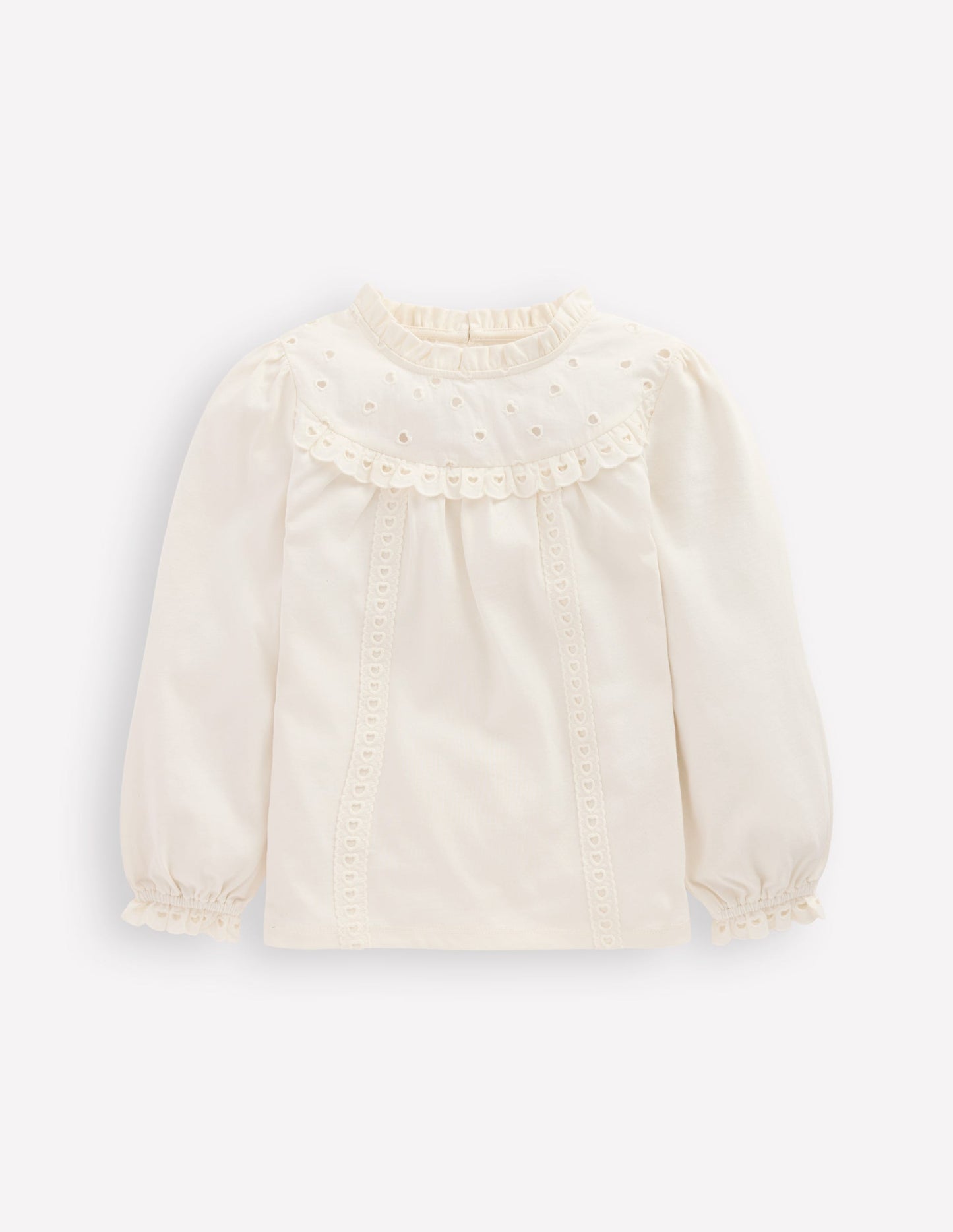 Jersey Heart Broderie Top-Soft Ivory