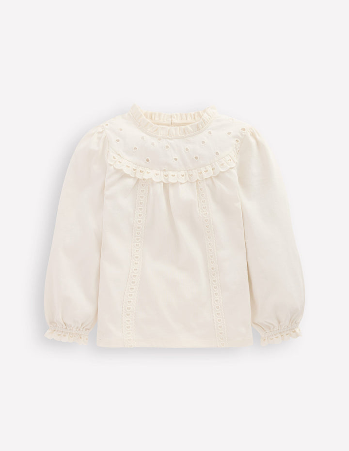 Jersey Heart Broderie Top-Soft Ivory