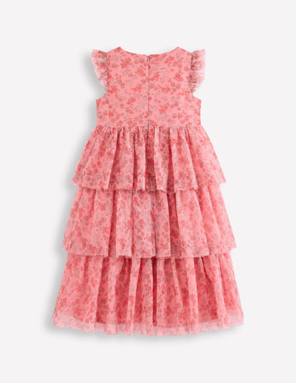 Heart Tulle Dress-Salmon Pink Meadow Floral-3