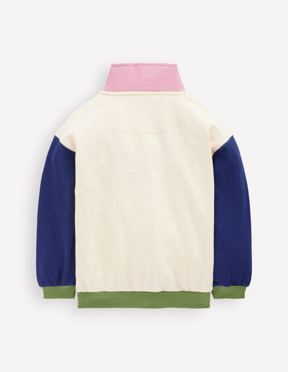 Half-zip Sweatshirt-Oatmeal Marl Colourblock-2