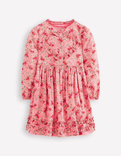 Pretty Interest Shirt Dress-Salmon Pink Meadow Floral-2